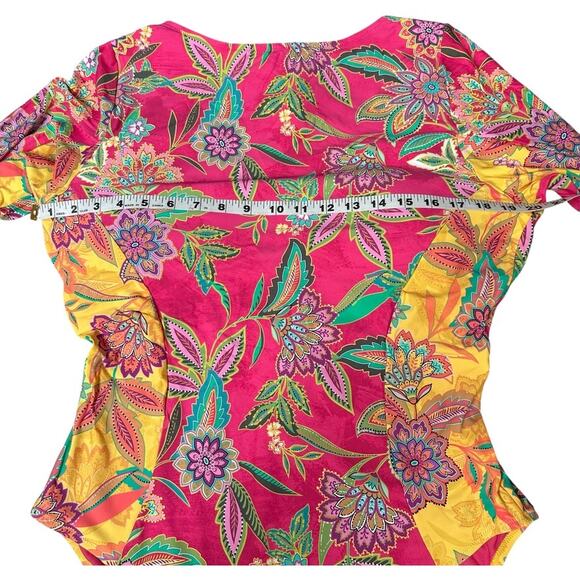 JOHNNY WAS Flamingo Mix Surf Cut-Out One Piece Swimsuit Plus Size 3X NWT $248 - Picture 8 of 10